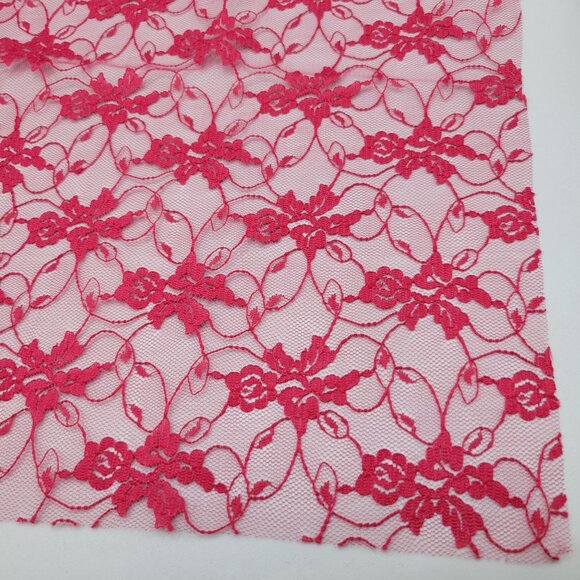 Red Floral Lace Fabric For Sewing and Crafting Christmas Valentines Day 31 x 34 - Picture 2 of 4